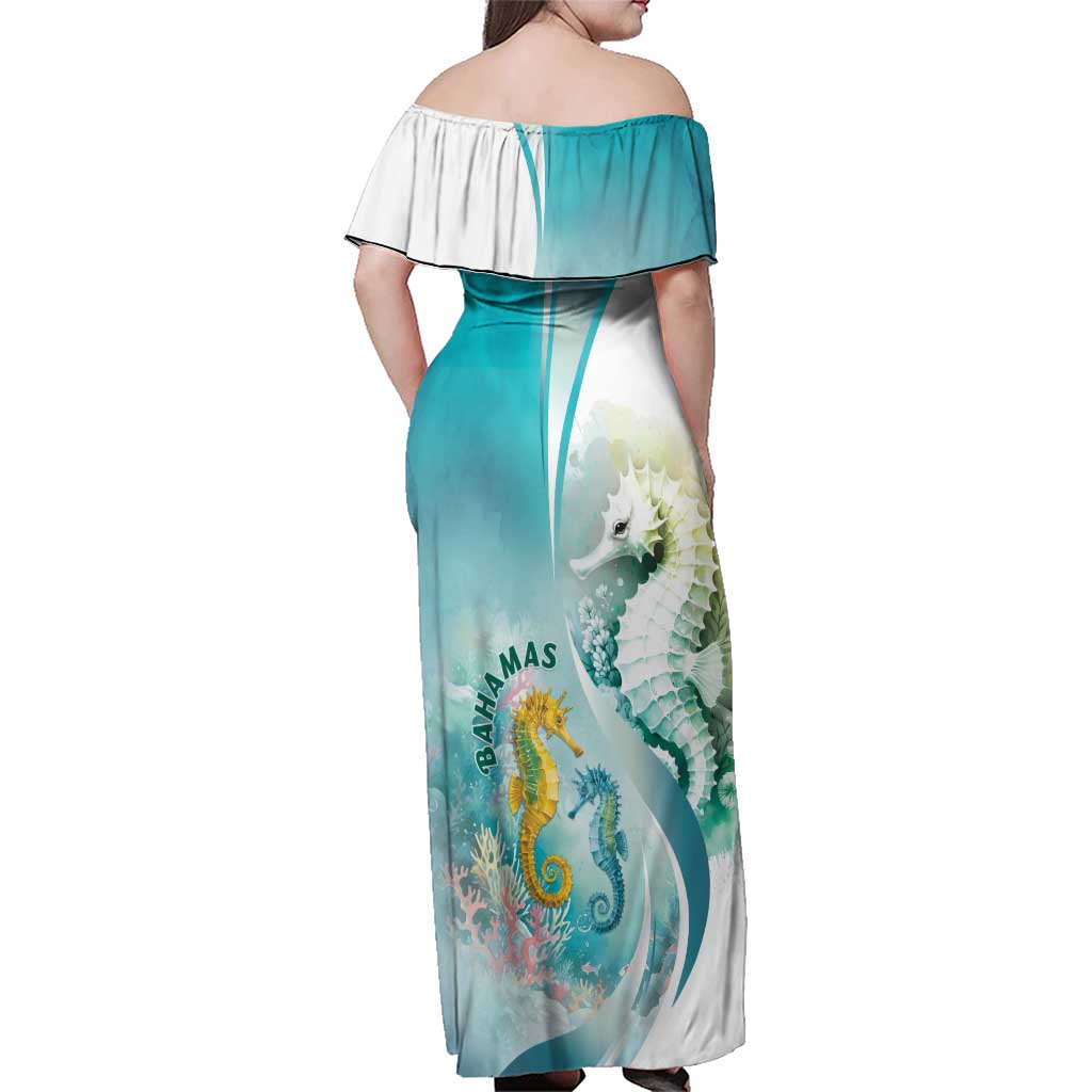 Bahamas Seahorse Family Matching Off Shoulder Maxi Dress and Hawaiian Shirt Ocean Spirit - Wonder Print Shop