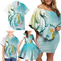Bahamas Seahorse Family Matching Off Shoulder Short Dress and Hawaiian Shirt Ocean Spirit - Wonder Print Shop