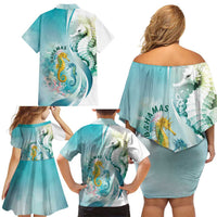 Bahamas Seahorse Family Matching Off Shoulder Short Dress and Hawaiian Shirt Ocean Spirit - Wonder Print Shop