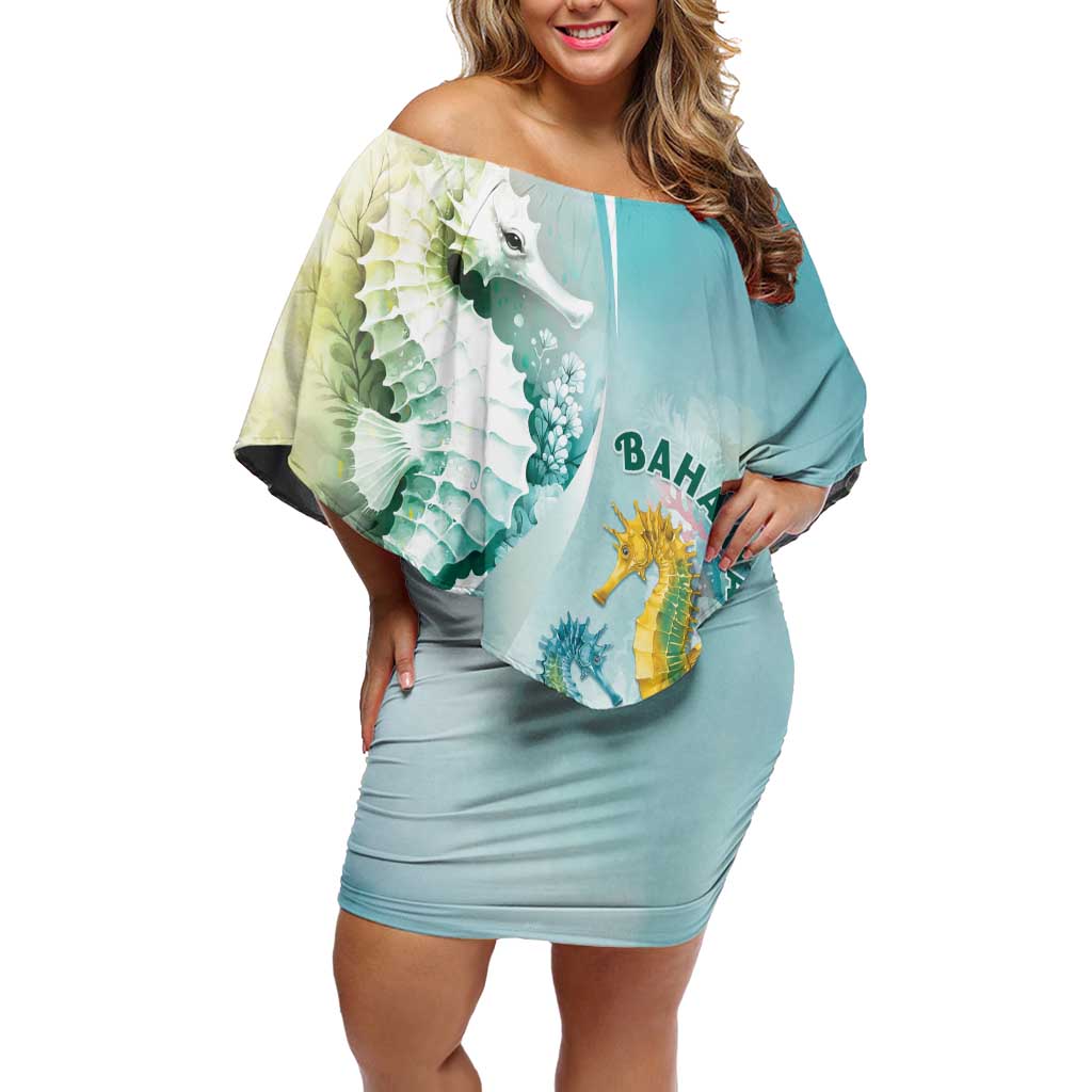 Bahamas Seahorse Family Matching Off Shoulder Short Dress and Hawaiian Shirt Ocean Spirit - Wonder Print Shop