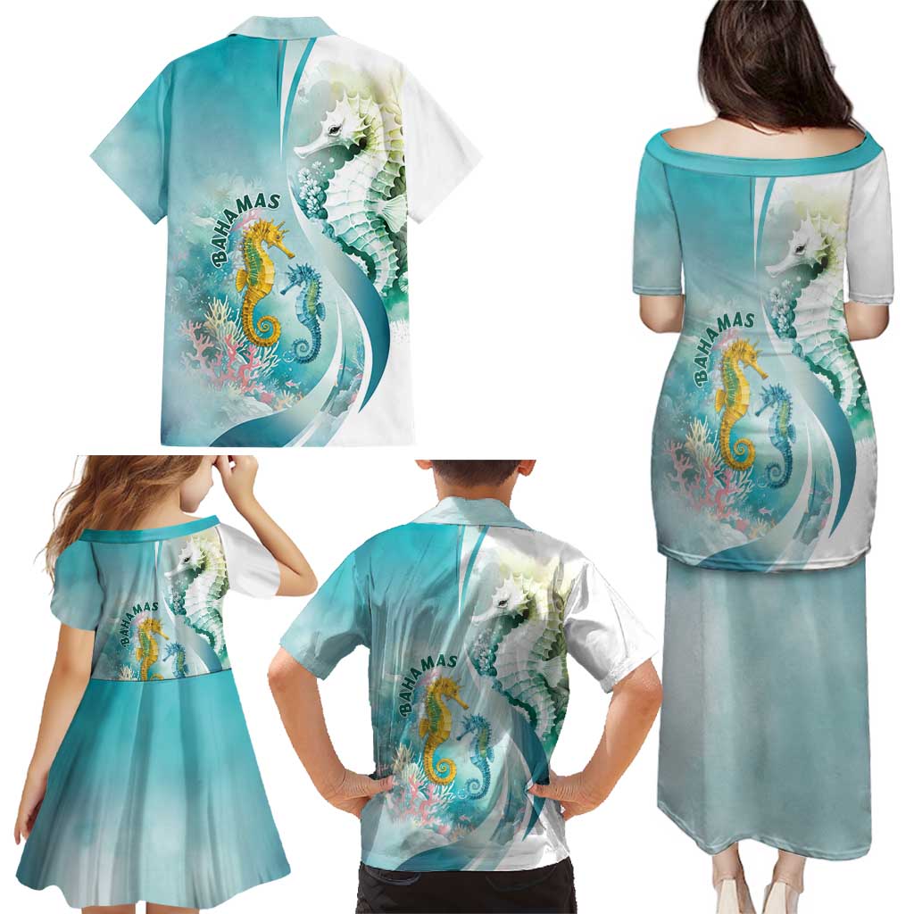 Bahamas Seahorse Family Matching Puletasi and Hawaiian Shirt Ocean Spirit - Wonder Print Shop