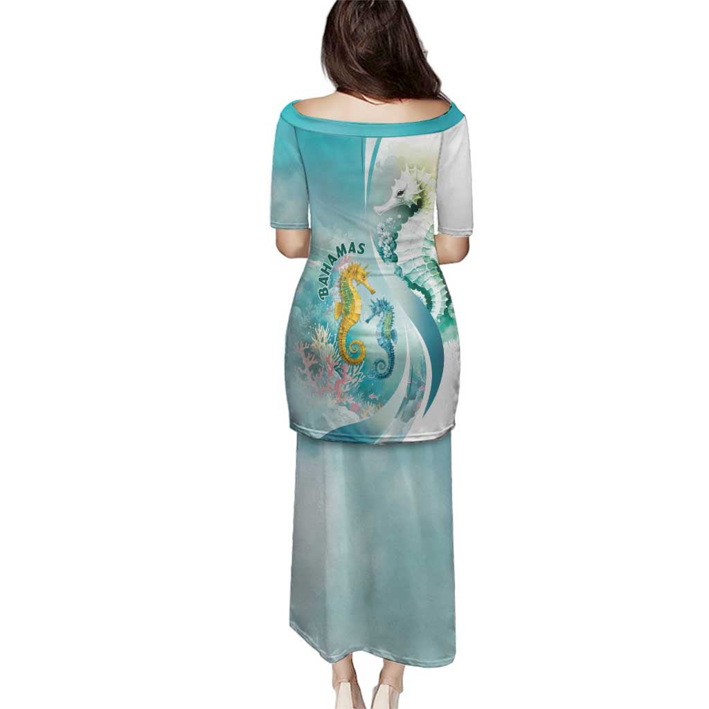 Bahamas Seahorse Family Matching Puletasi and Hawaiian Shirt Ocean Spirit - Wonder Print Shop