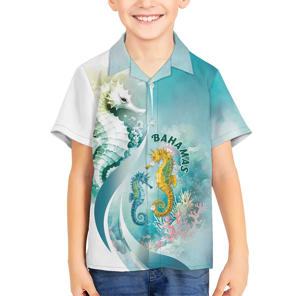 Bahamas Seahorse Family Matching Short Sleeve Bodycon Dress and Hawaiian Shirt Ocean Spirit - Wonder Print Shop