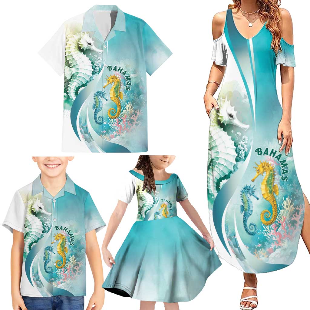 Bahamas Seahorse Family Matching Summer Maxi Dress and Hawaiian Shirt Ocean Spirit - Wonder Print Shop