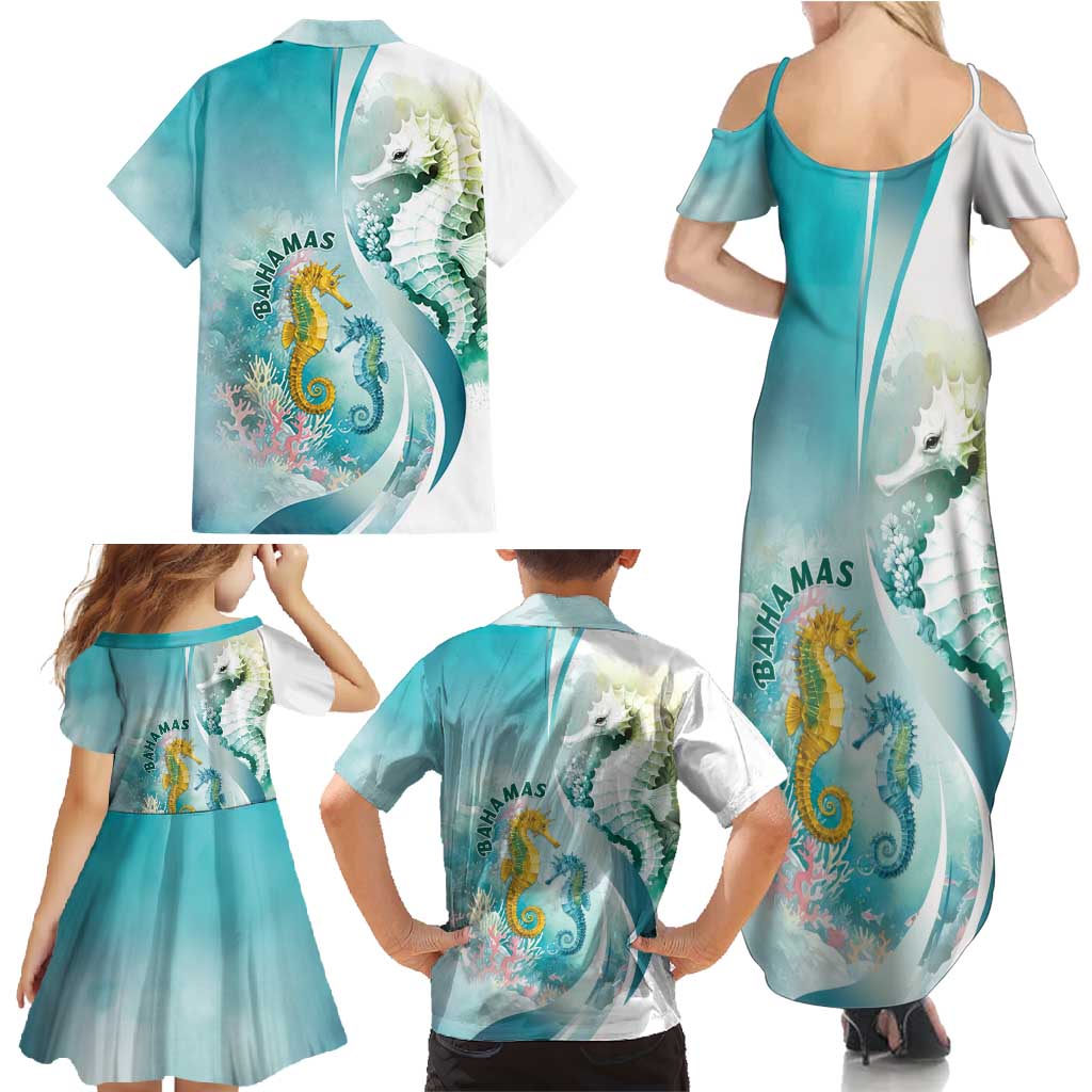 Bahamas Seahorse Family Matching Summer Maxi Dress and Hawaiian Shirt Ocean Spirit - Wonder Print Shop