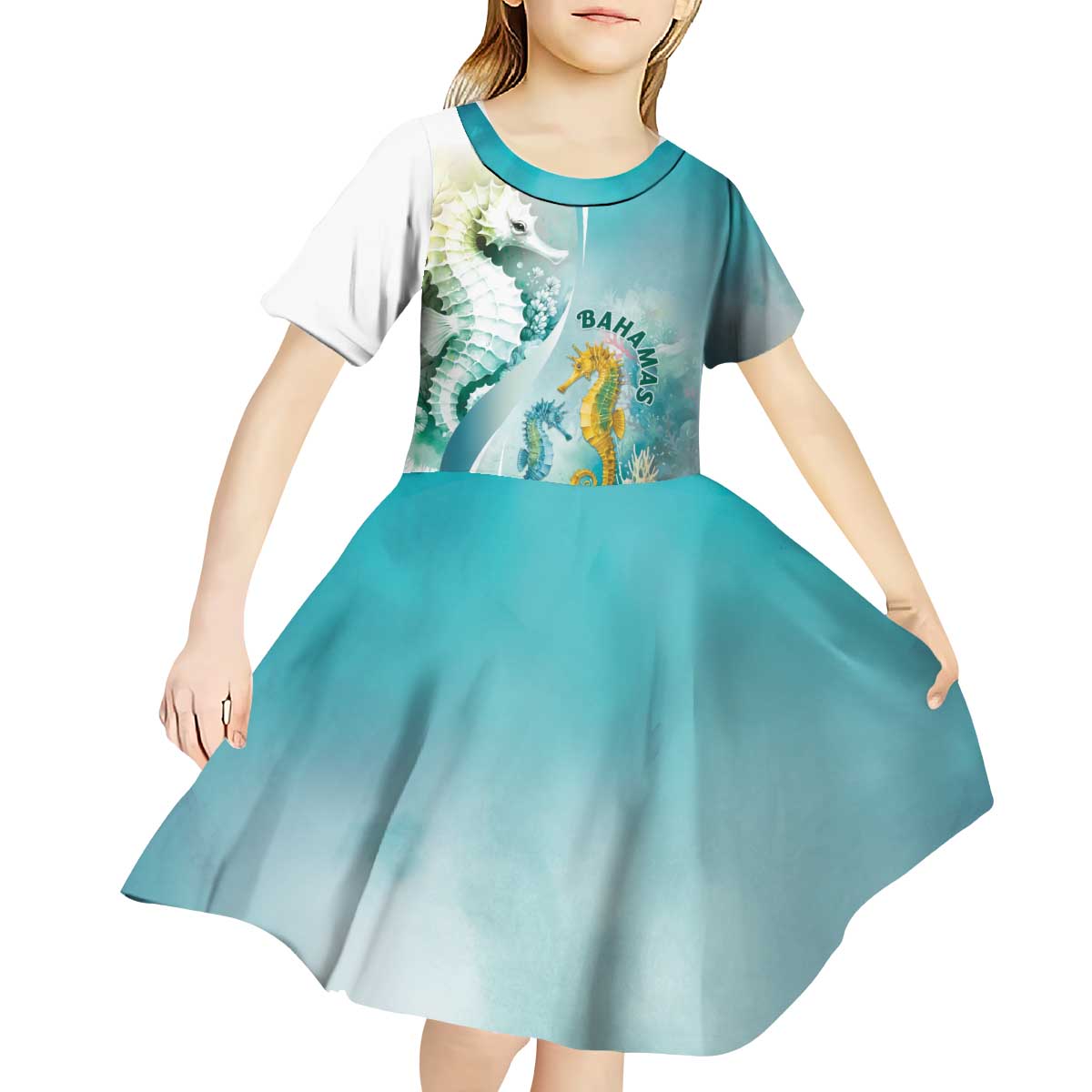 Bahamas Seahorse Kid Short Sleeve Dress Ocean Spirit - Wonder Print Shop