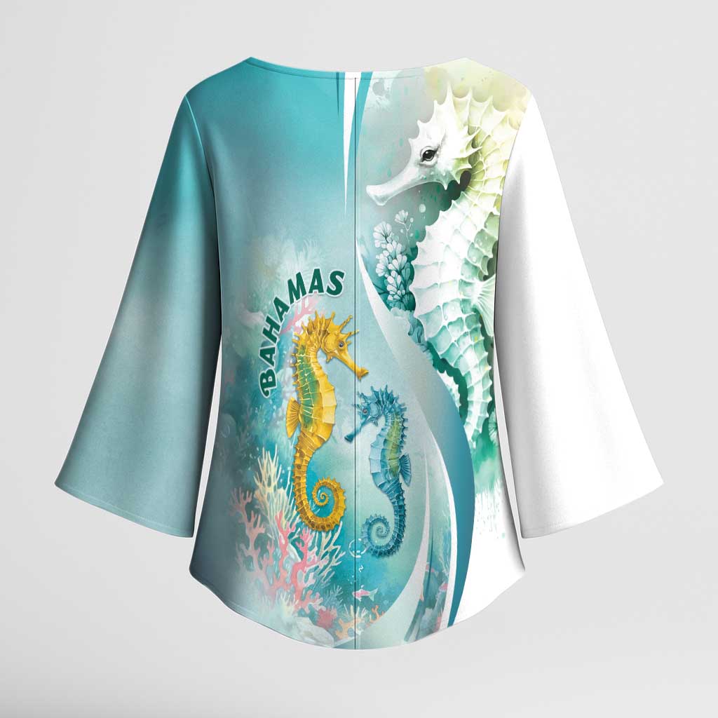 Bahamas Seahorse Kimono Sleeve Blouse Ocean Spirit - Wonder Print Shop