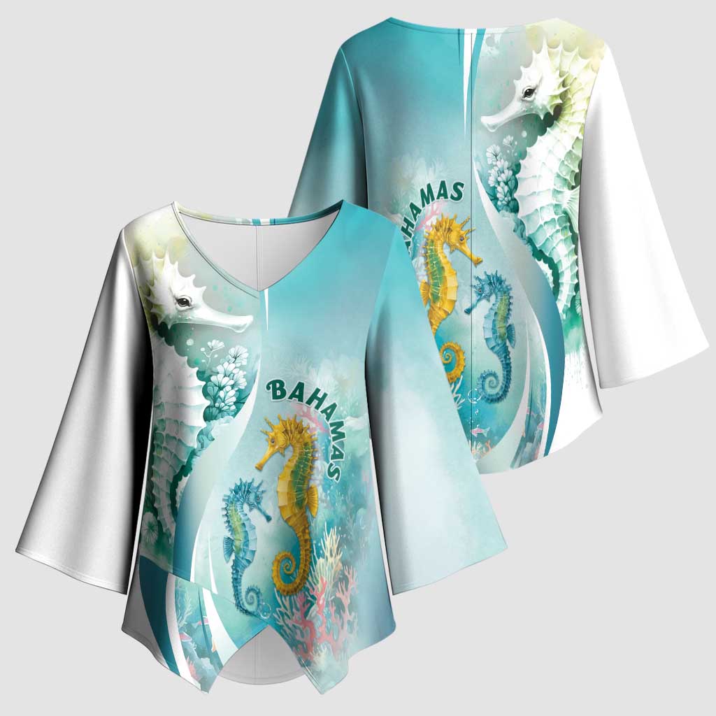 Bahamas Seahorse Kimono Sleeve Blouse Ocean Spirit - Wonder Print Shop