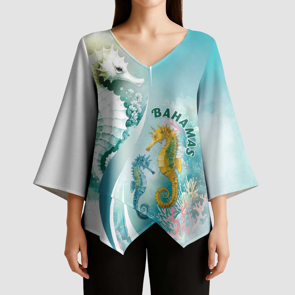 Bahamas Seahorse Kimono Sleeve Blouse Ocean Spirit - Wonder Print Shop