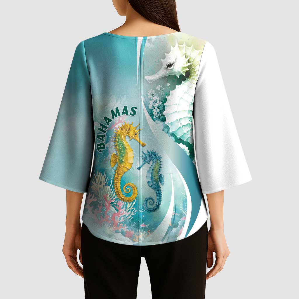 Bahamas Seahorse Kimono Sleeve Blouse Ocean Spirit - Wonder Print Shop