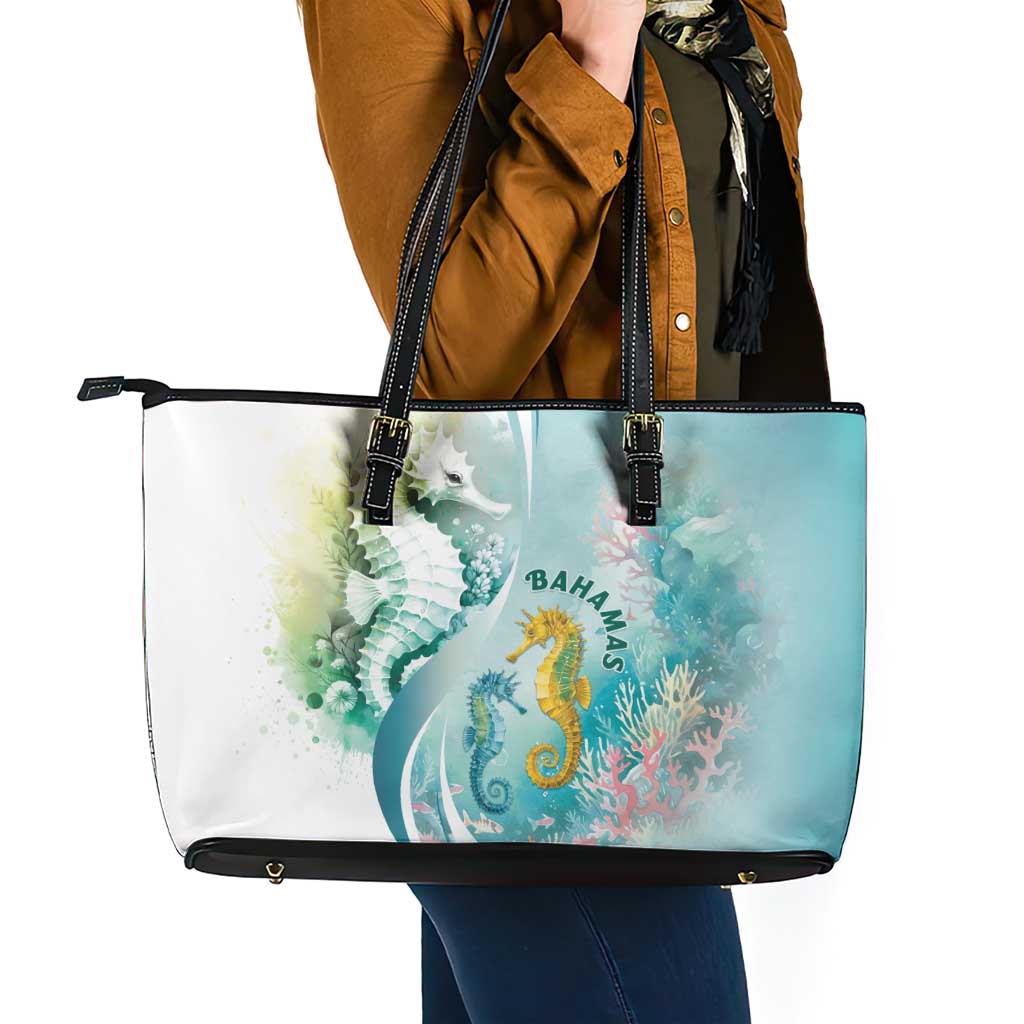 Bahamas Seahorse Leather Tote Bag Ocean Spirit - Wonder Print Shop