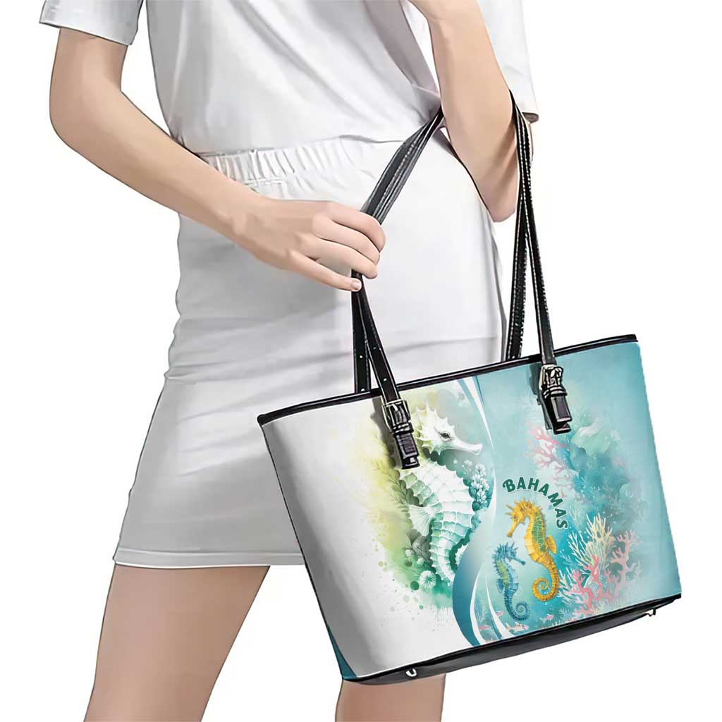 Bahamas Seahorse Leather Tote Bag Ocean Spirit - Wonder Print Shop