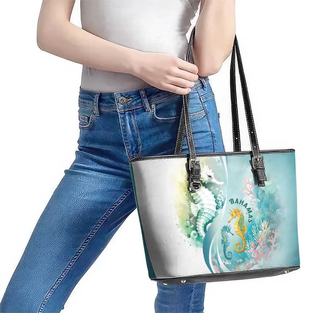 Bahamas Seahorse Leather Tote Bag Ocean Spirit - Wonder Print Shop