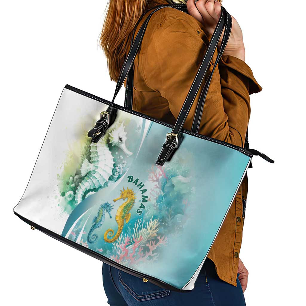 Bahamas Seahorse Leather Tote Bag Ocean Spirit - Wonder Print Shop