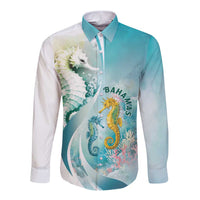Bahamas Seahorse Long Sleeve Button Shirt Ocean Spirit - Wonder Print Shop