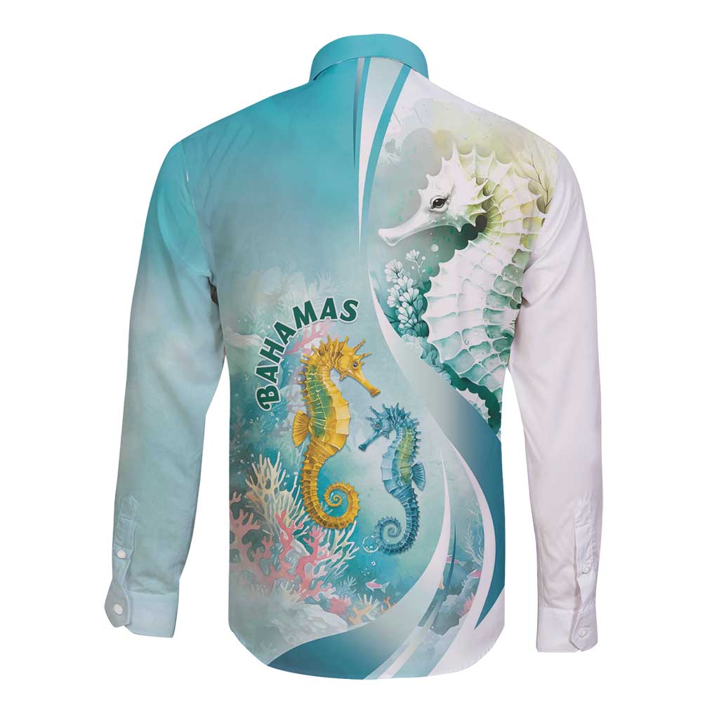 Bahamas Seahorse Long Sleeve Button Shirt Ocean Spirit - Wonder Print Shop