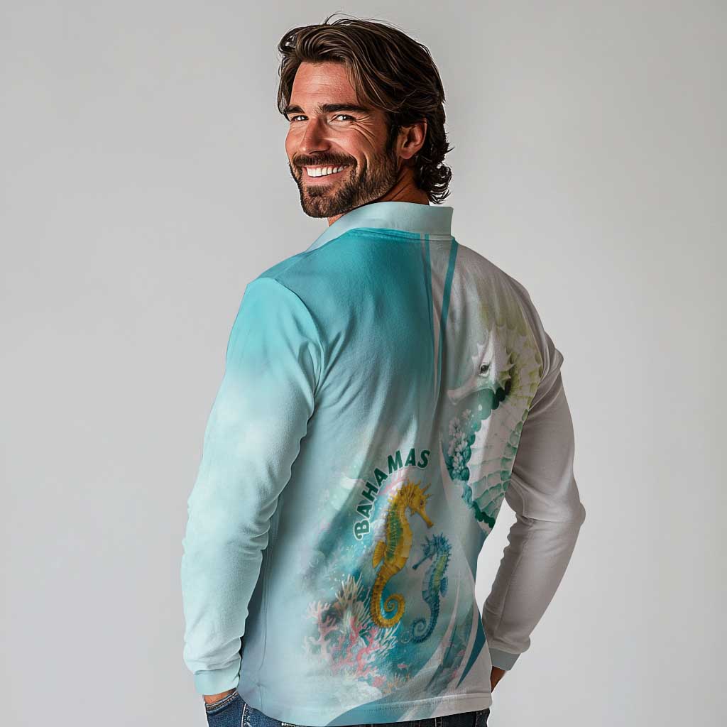 Bahamas Seahorse Long Sleeve Polo Shirt Ocean Spirit - Wonder Print Shop