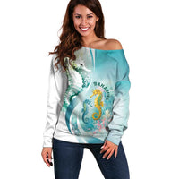 Bahamas Seahorse Off Shoulder Sweater Ocean Spirit - Wonder Print Shop