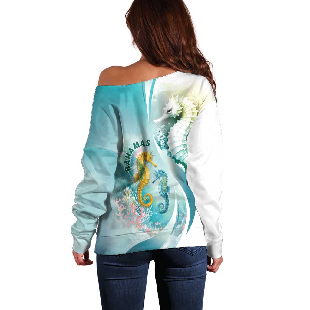 Bahamas Seahorse Off Shoulder Sweater Ocean Spirit - Wonder Print Shop