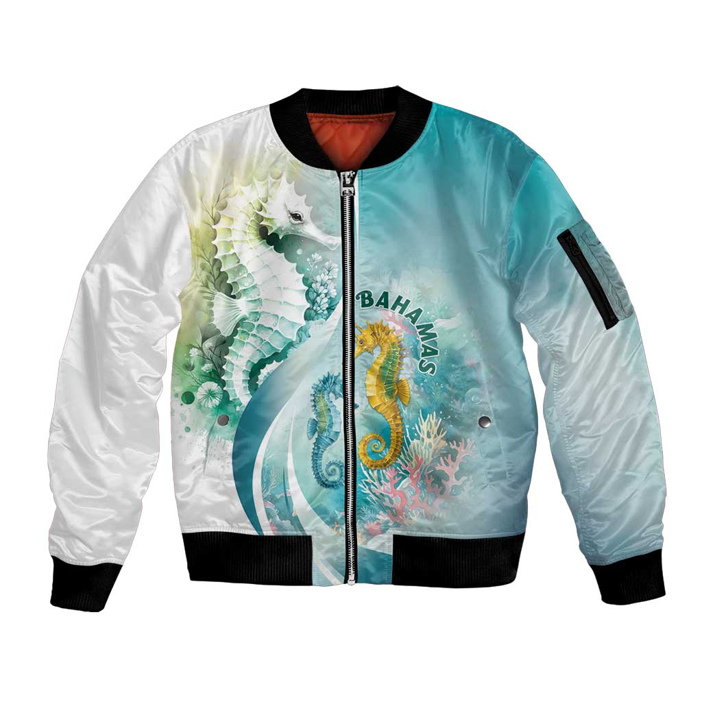 Bahamas Seahorse Sleeve Zip Bomber Jacket Ocean Spirit - Wonder Print Shop