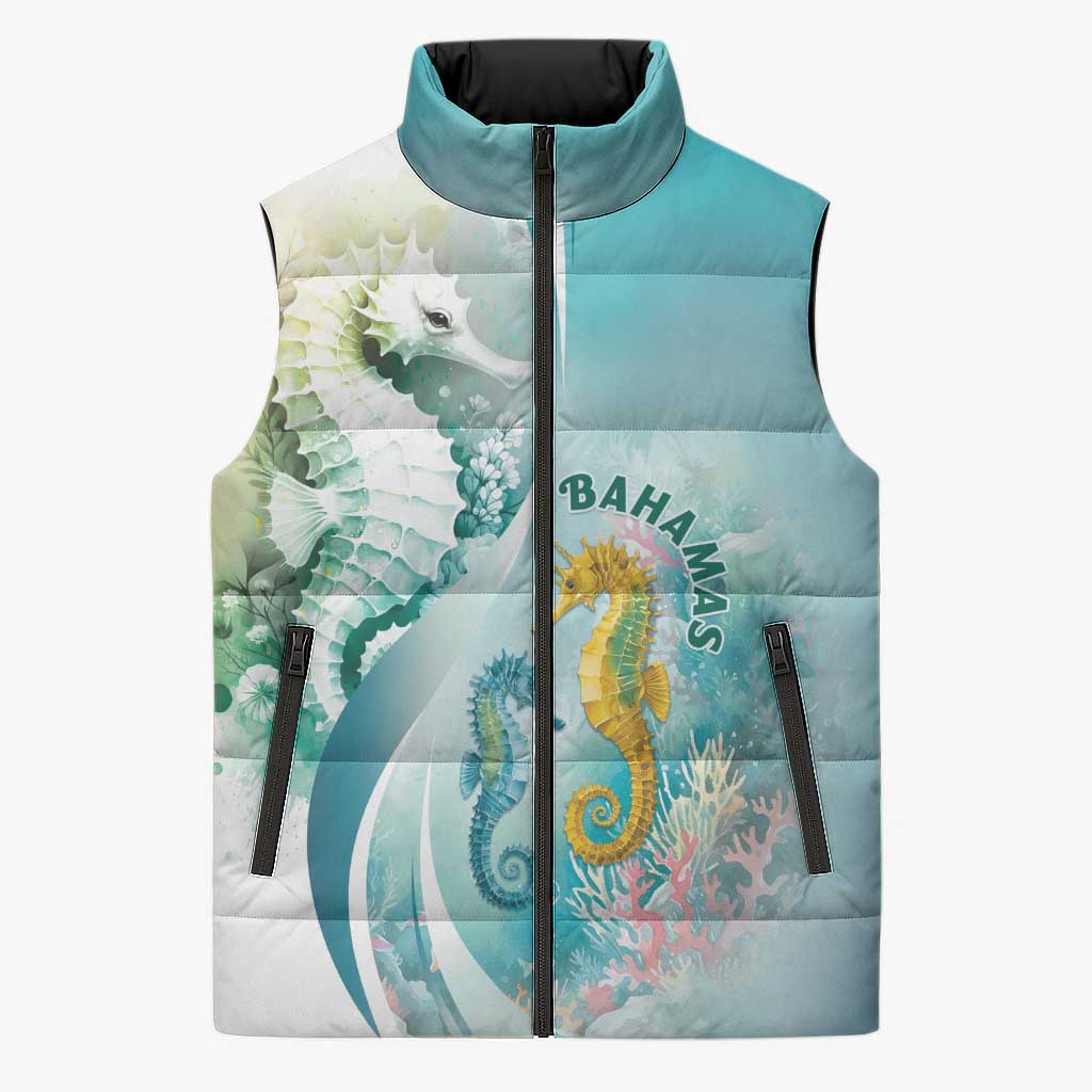 Bahamas Seahorse Sleeveless Puffer Jacket Ocean Spirit - Wonder Print Shop