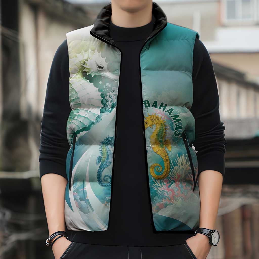 Bahamas Seahorse Sleeveless Puffer Jacket Ocean Spirit - Wonder Print Shop