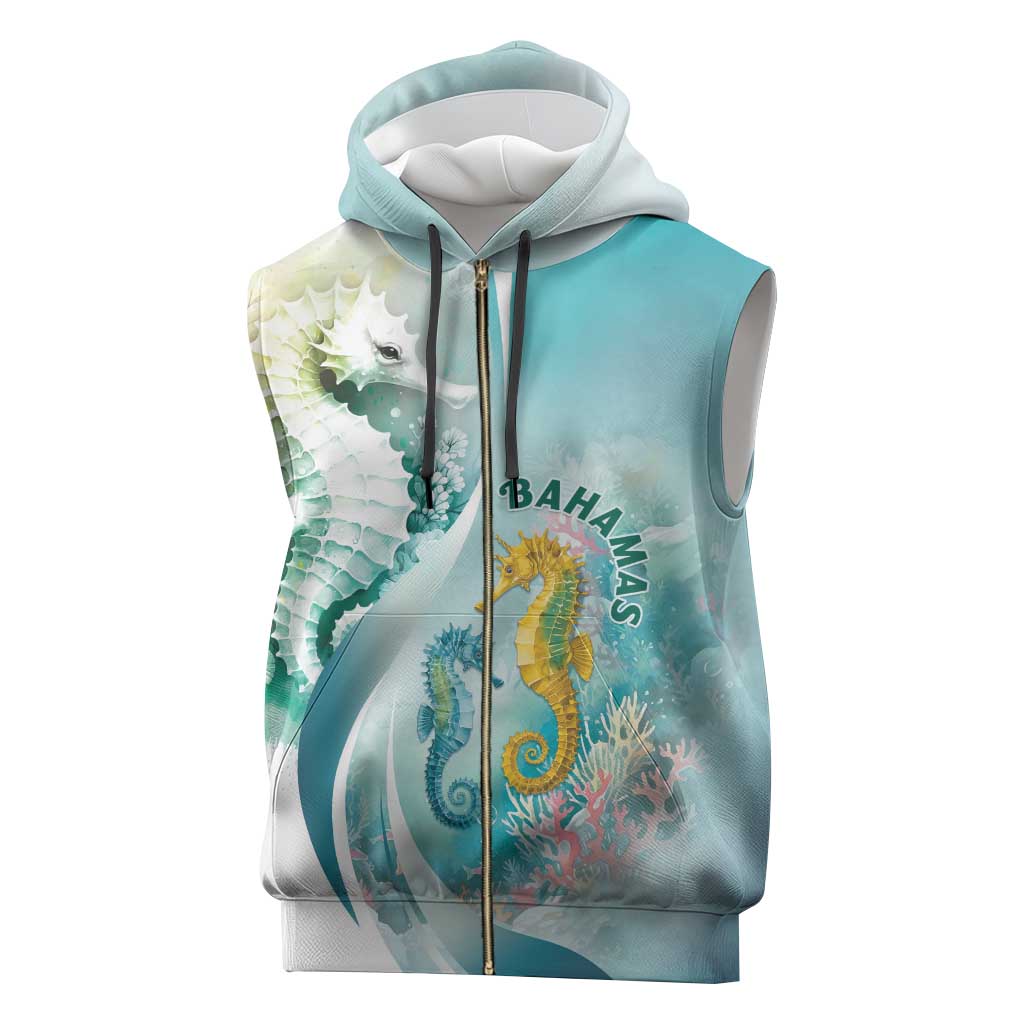 Bahamas Seahorse Sleeveless Zip Hoodie Ocean Spirit - Wonder Print Shop