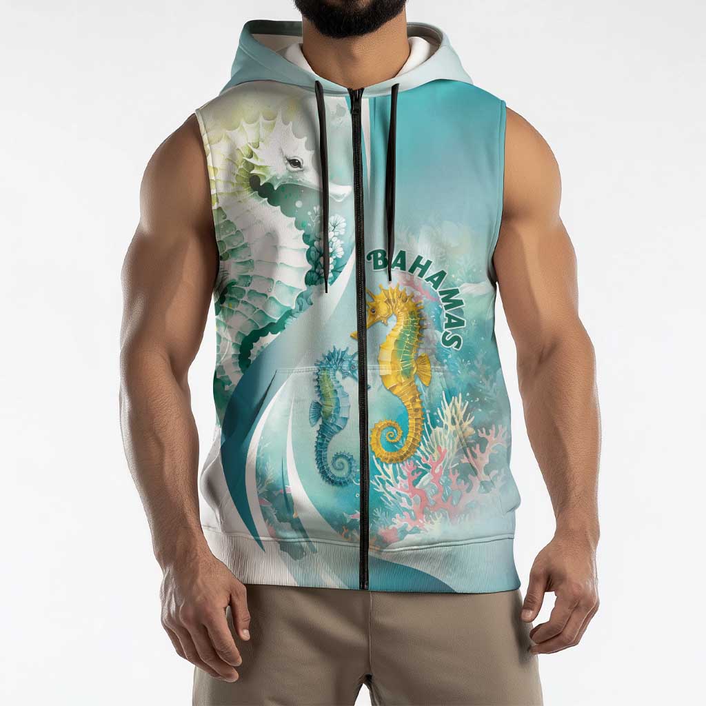 Bahamas Seahorse Sleeveless Zip Hoodie Ocean Spirit - Wonder Print Shop