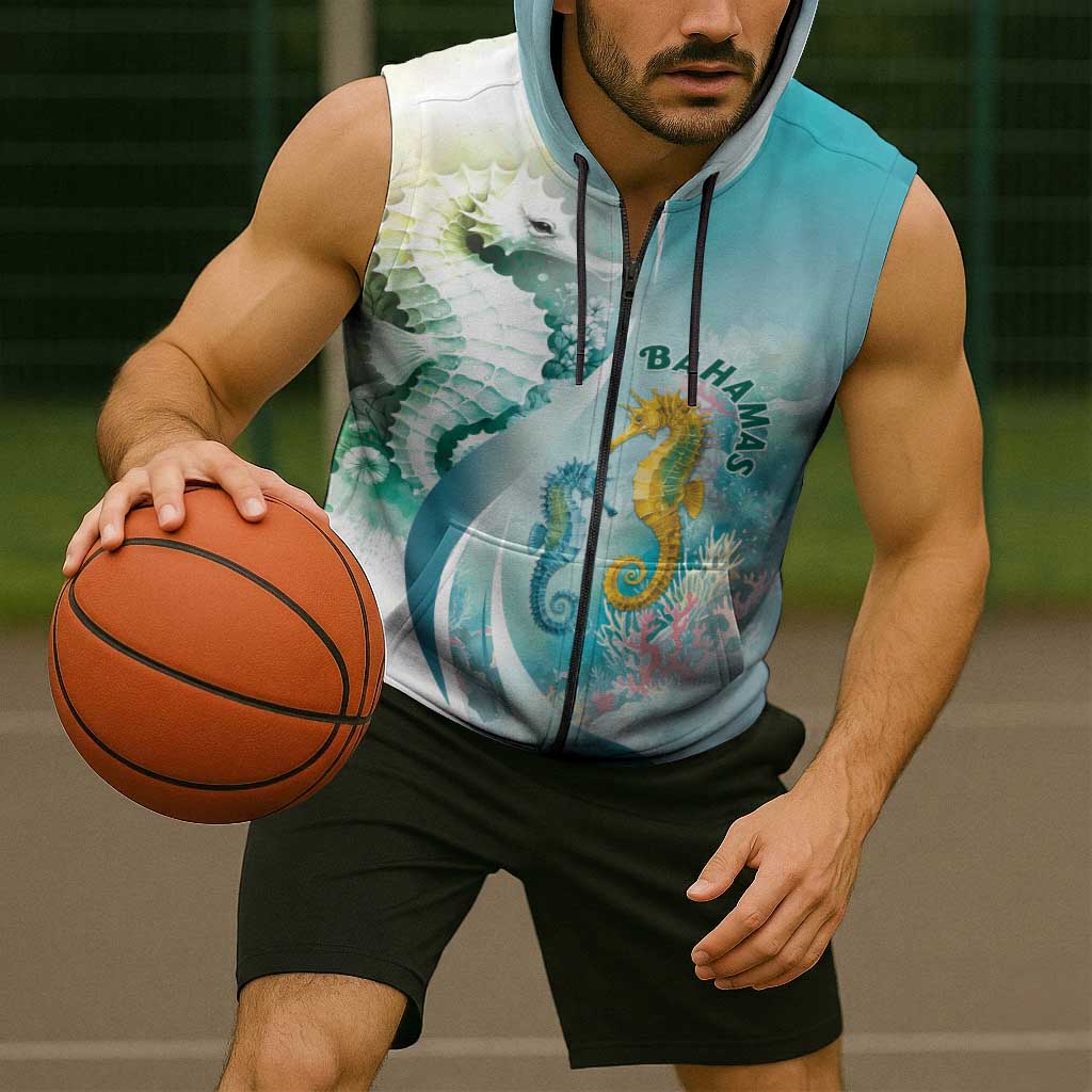 Bahamas Seahorse Sleeveless Zip Hoodie Ocean Spirit - Wonder Print Shop