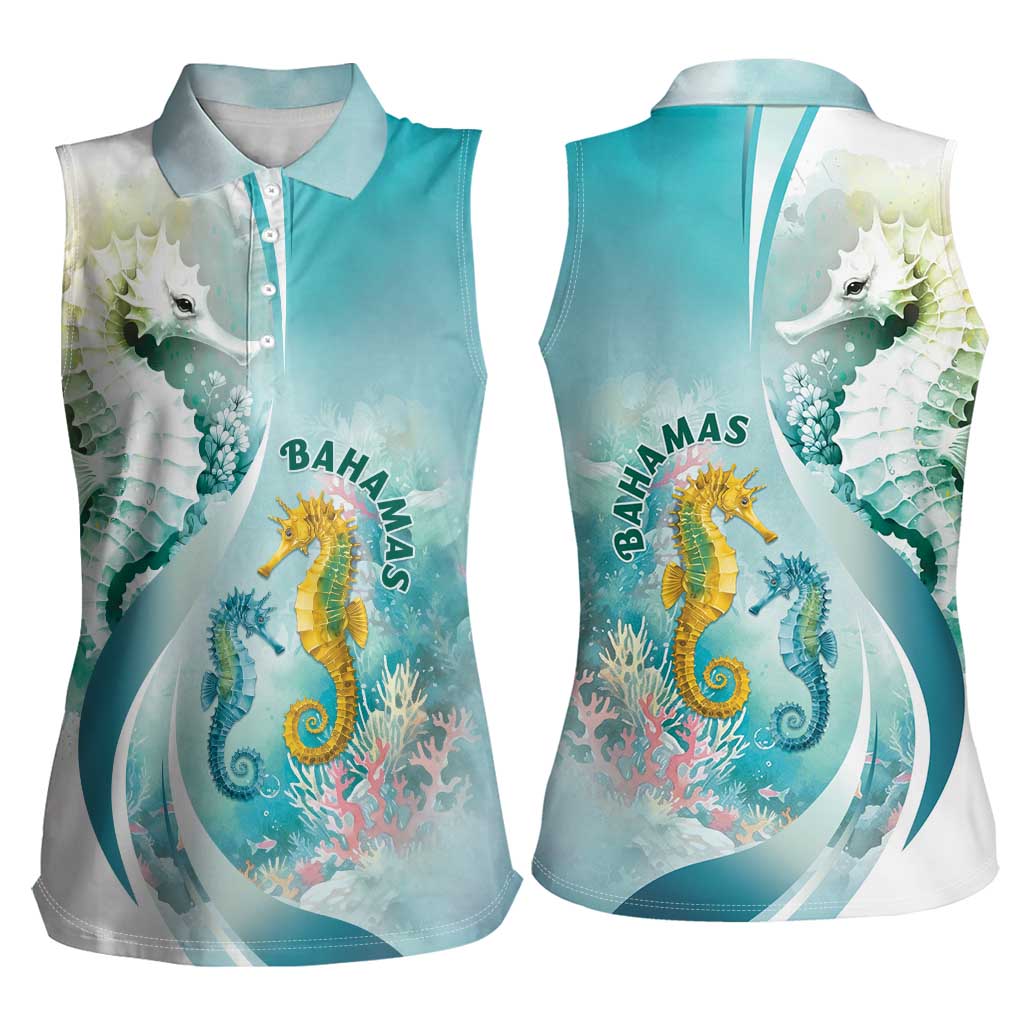 Bahamas Seahorse Women Sleeveless Polo Shirt Ocean Spirit - Wonder Print Shop