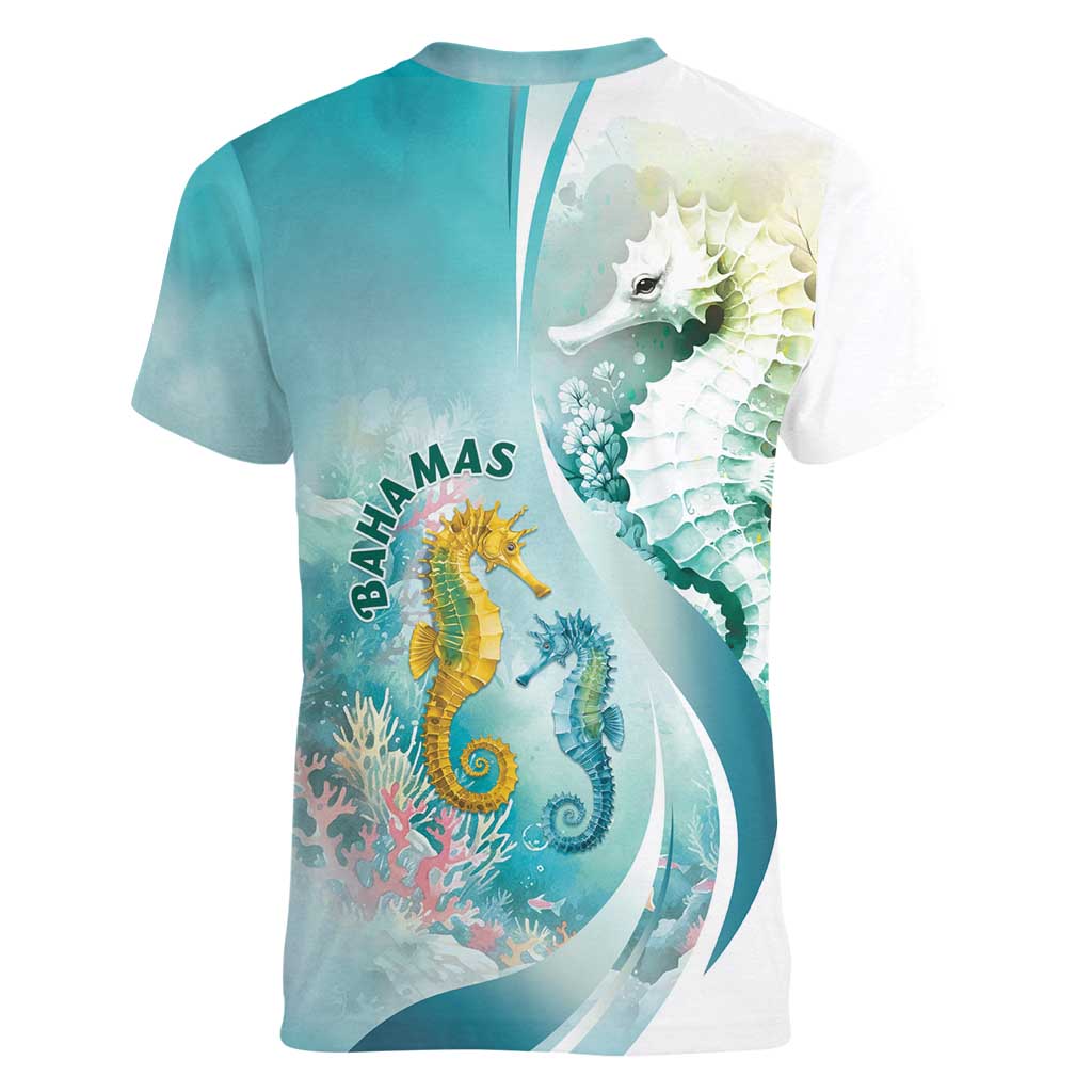 Bahamas Seahorse Women V-Neck T-Shirt Ocean Spirit - Wonder Print Shop