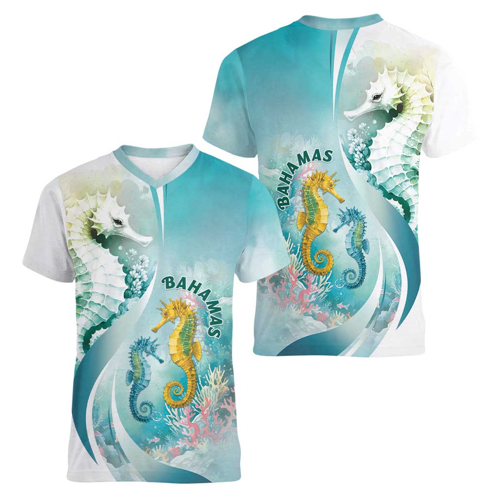 Bahamas Seahorse Women V-Neck T-Shirt Ocean Spirit - Wonder Print Shop
