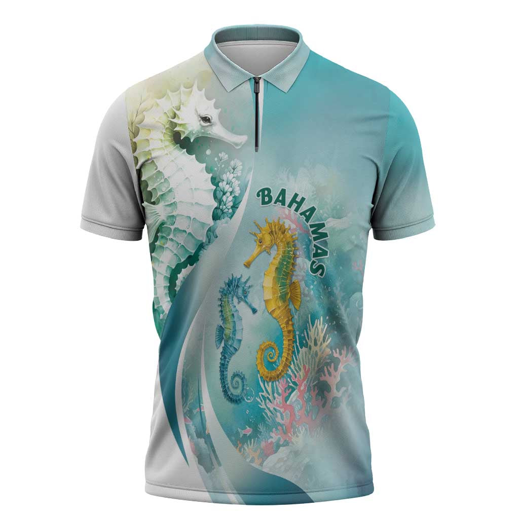 Bahamas Seahorse Zipper Polo Shirt Ocean Spirit - Wonder Print Shop