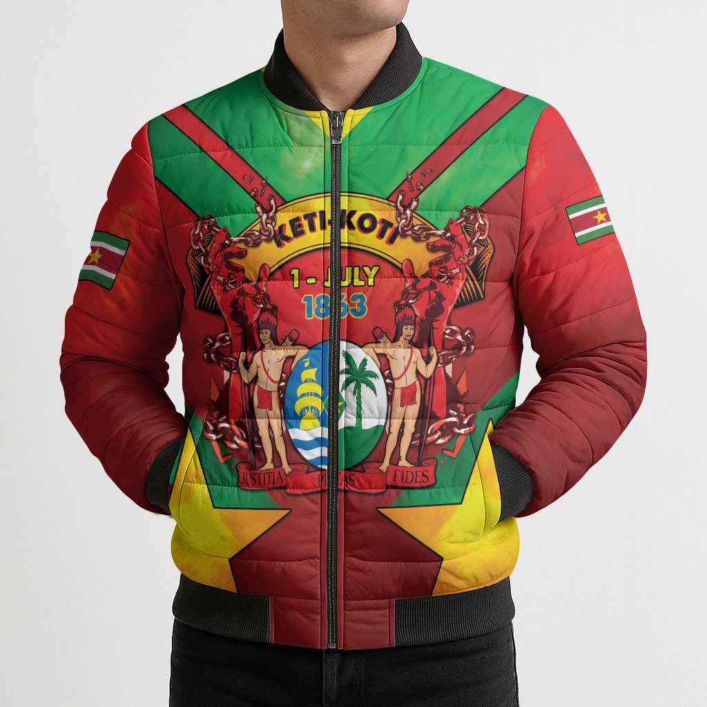 Suriname Emancipation Day Bomber Puffer Jacket Wan Switi Keti Koti - Wonder Print Shop
