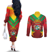 Suriname Emancipation Day Couples Matching Off The Shoulder Long Sleeve Dress and Long Sleeve Button Shirt Wan Switi Keti Koti - Wonder Print Shop