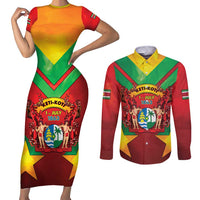 Suriname Emancipation Day Couples Matching Short Sleeve Bodycon Dress and Long Sleeve Button Shirt Wan Switi Keti Koti - Wonder Print Shop