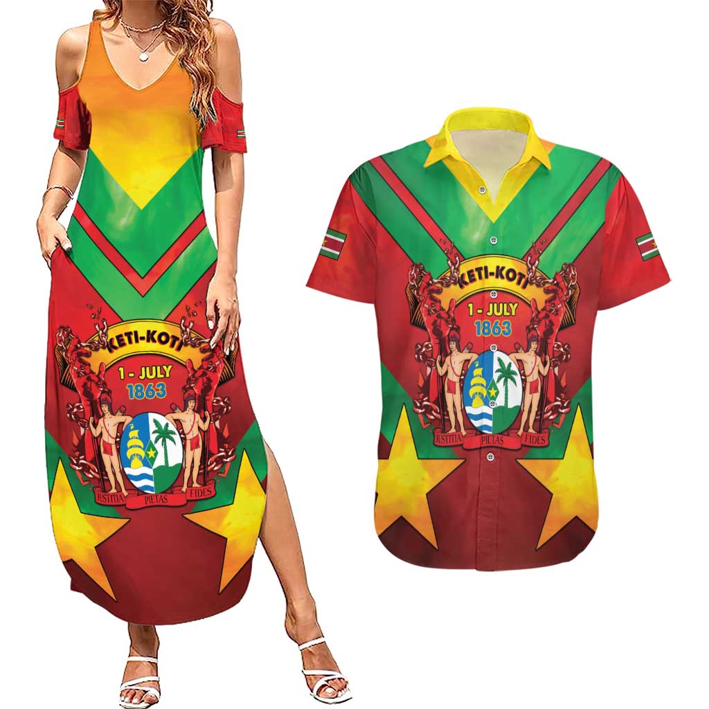 Suriname Emancipation Day Couples Matching Summer Maxi Dress and Hawaiian Shirt Wan Switi Keti Koti - Wonder Print Shop