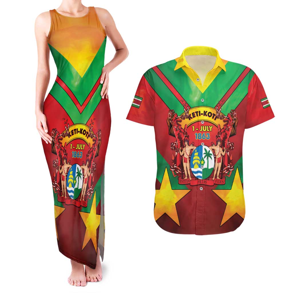 Suriname Emancipation Day Couples Matching Tank Maxi Dress and Hawaiian Shirt Wan Switi Keti Koti - Wonder Print Shop