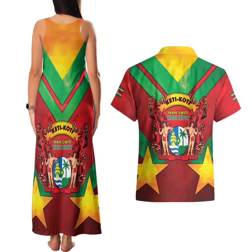 Suriname Emancipation Day Couples Matching Tank Maxi Dress and Hawaiian Shirt Wan Switi Keti Koti - Wonder Print Shop