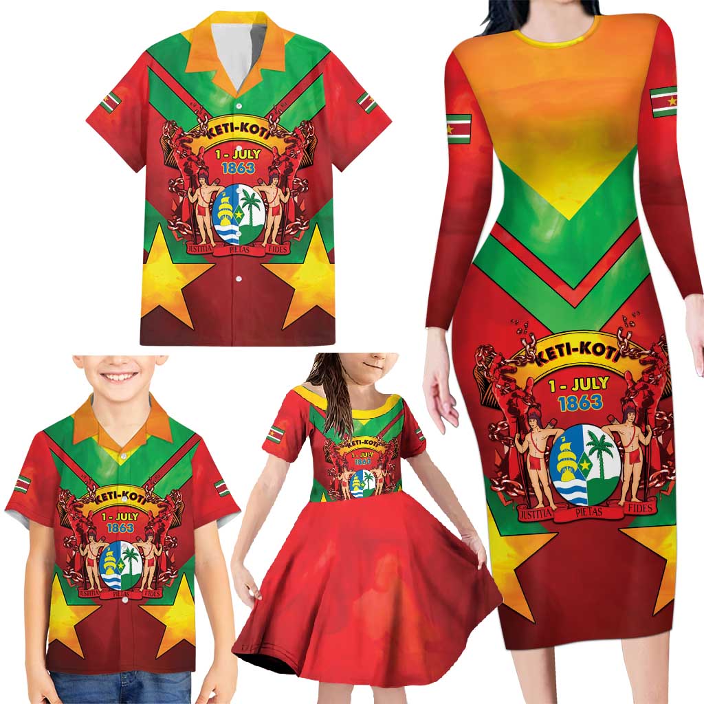 Suriname Emancipation Day Family Matching Long Sleeve Bodycon Dress and Hawaiian Shirt Wan Switi Keti Koti - Wonder Print Shop