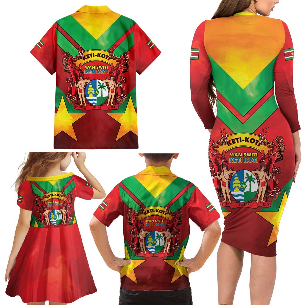 Suriname Emancipation Day Family Matching Long Sleeve Bodycon Dress and Hawaiian Shirt Wan Switi Keti Koti - Wonder Print Shop