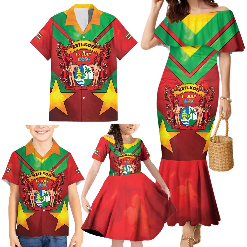 Suriname Emancipation Day Family Matching Mermaid Dress and Hawaiian Shirt Wan Switi Keti Koti - Wonder Print Shop