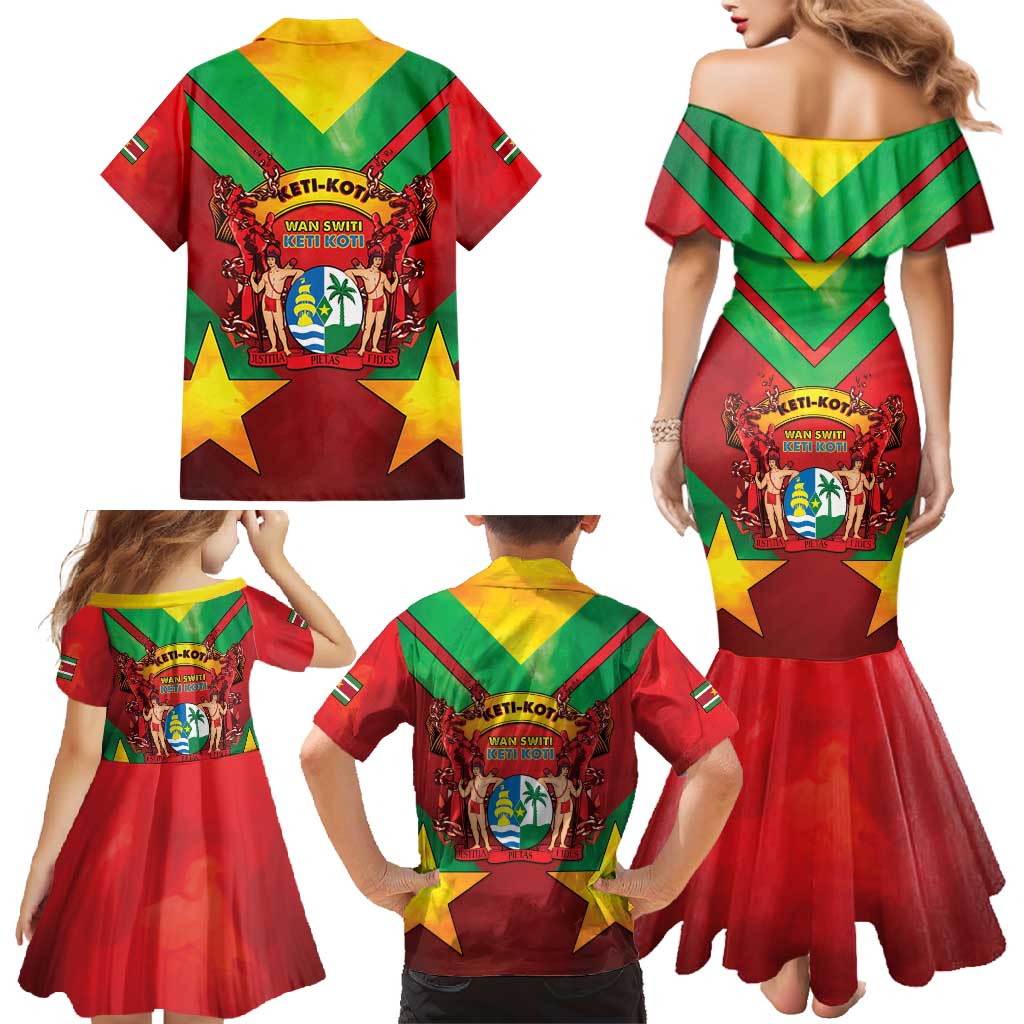 Suriname Emancipation Day Family Matching Mermaid Dress and Hawaiian Shirt Wan Switi Keti Koti - Wonder Print Shop