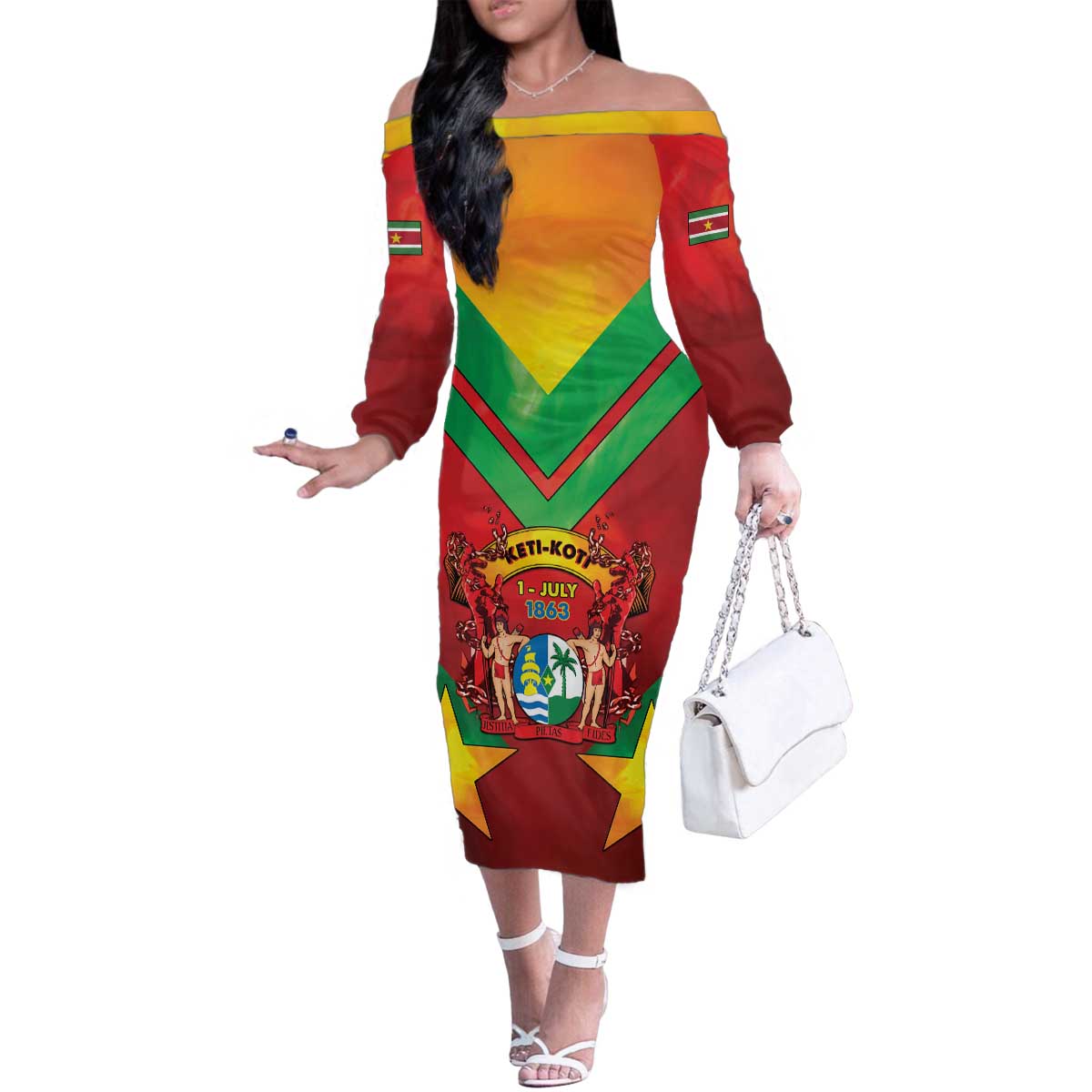 Suriname Emancipation Day Family Matching Off The Shoulder Long Sleeve Dress and Hawaiian Shirt Wan Switi Keti Koti - Wonder Print Shop