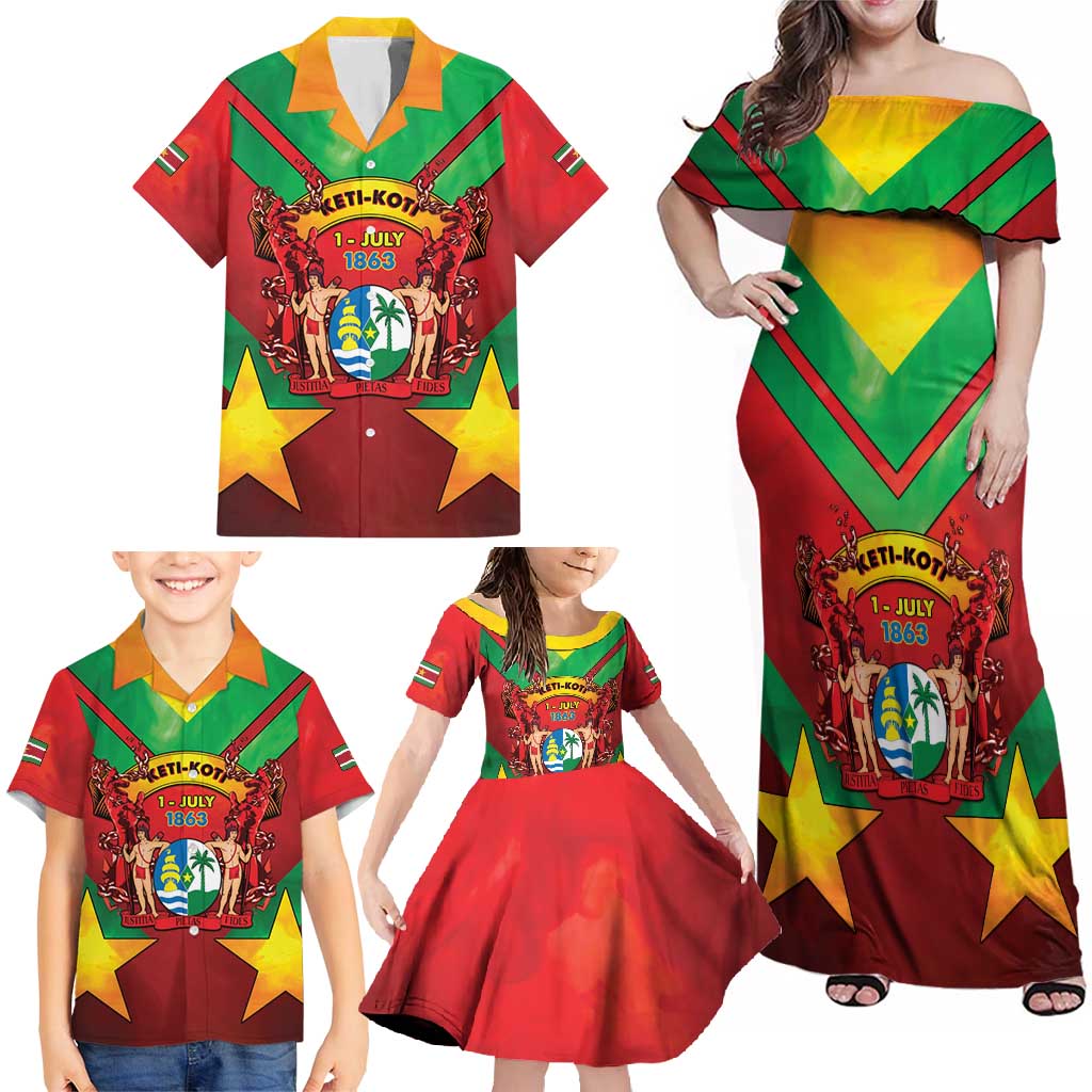 Suriname Emancipation Day Family Matching Off Shoulder Maxi Dress and Hawaiian Shirt Wan Switi Keti Koti - Wonder Print Shop