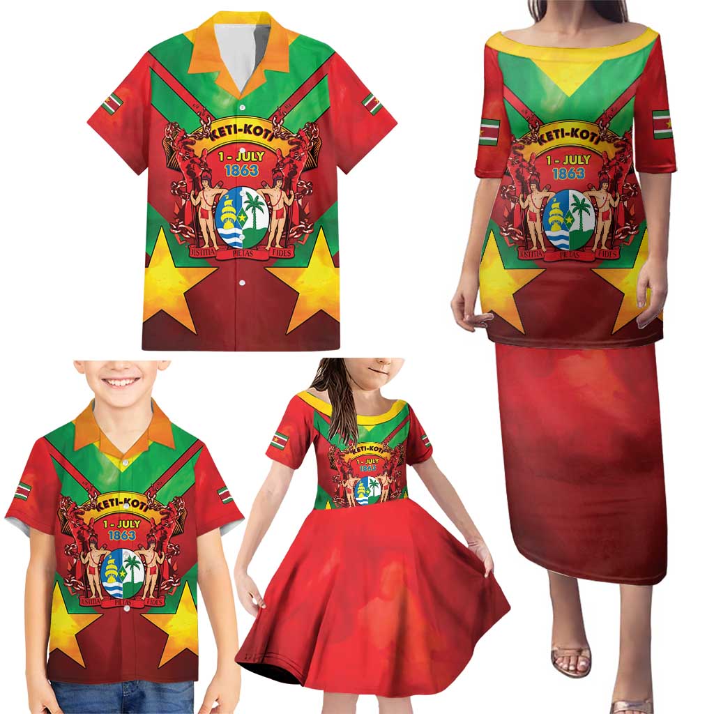 Suriname Emancipation Day Family Matching Puletasi and Hawaiian Shirt Wan Switi Keti Koti - Wonder Print Shop