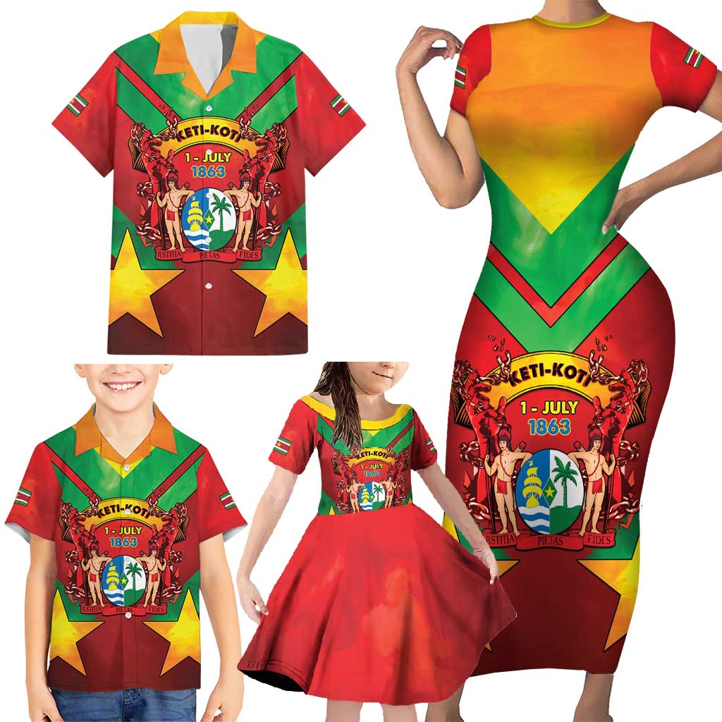 Suriname Emancipation Day Family Matching Short Sleeve Bodycon Dress and Hawaiian Shirt Wan Switi Keti Koti - Wonder Print Shop