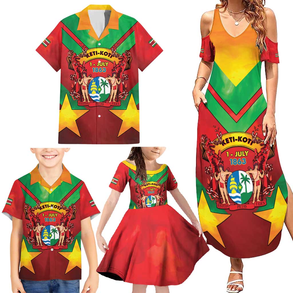 Suriname Emancipation Day Family Matching Summer Maxi Dress and Hawaiian Shirt Wan Switi Keti Koti - Wonder Print Shop