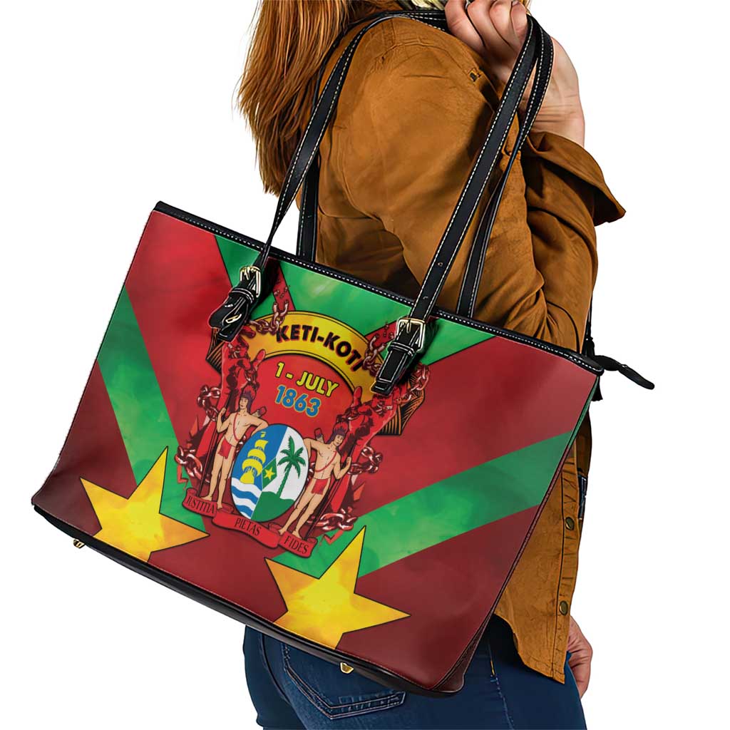 Suriname Emancipation Day Leather Tote Bag Wan Switi Keti Koti - Wonder Print Shop