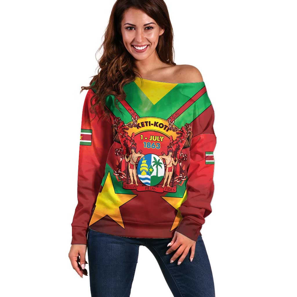 Suriname Emancipation Day Off Shoulder Sweater Wan Switi Keti Koti - Wonder Print Shop